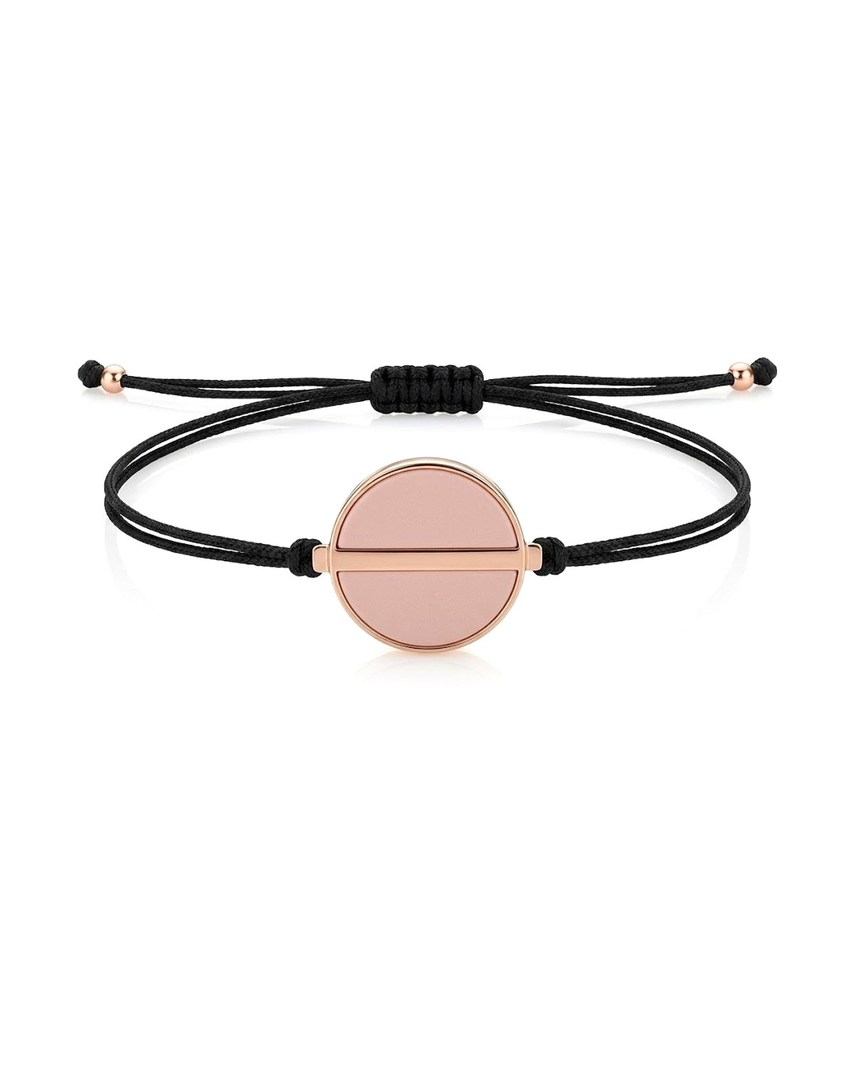 The Cord: a black silk cord bracelet with a sliding knot and the Charm at its center